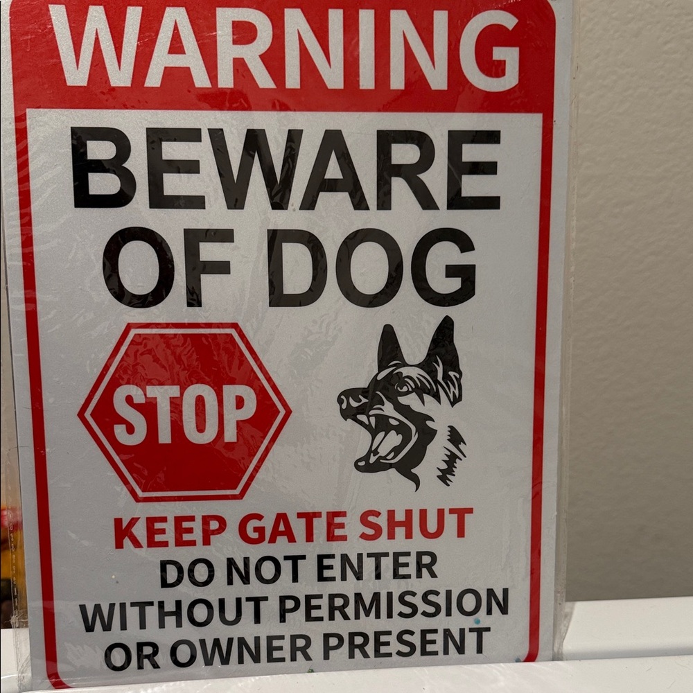 Red Beware of Dog Stop Sign - Metal Pet Warning Sign - Picture 2 of 2